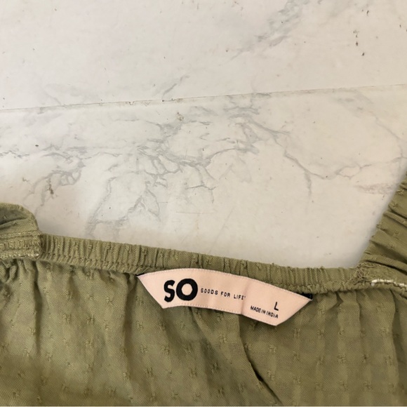 SO Sleeveless Blouse Juniors L Green Button Down Ruffle Top Waist Tie - Picture 4 of 5